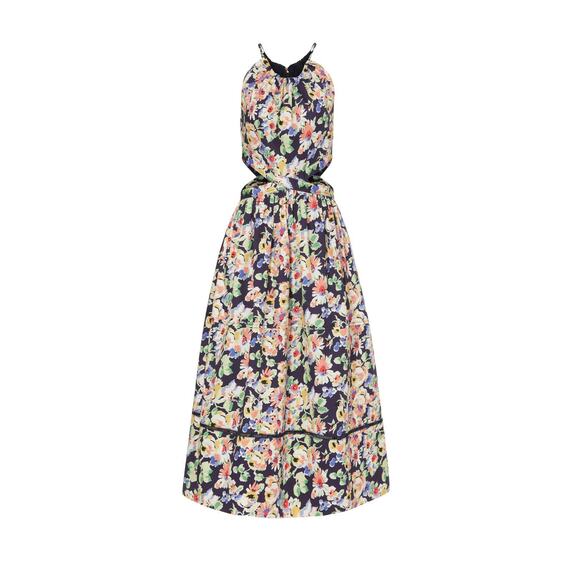 Something Navy Floral Cutout Midi Dress Size Small - Picture 1 of 9